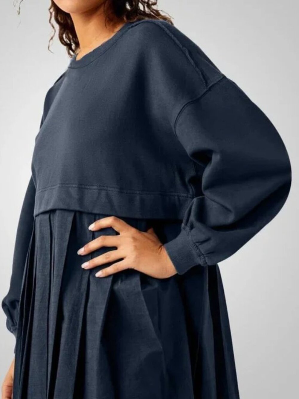 Muted Navy Blue Long Sleeve Sweatshirt Dress - Picture 1 of 5